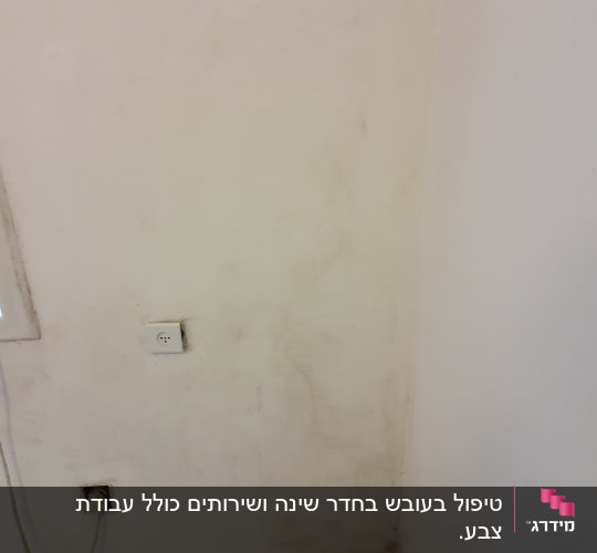 קיר לבן עם סימני לכלוך ושקע חשמל